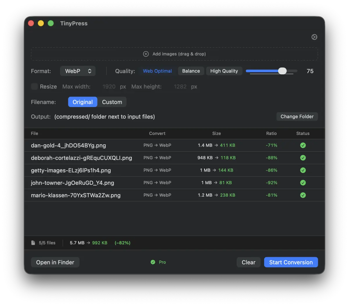 TinyPress — 圧縮結果